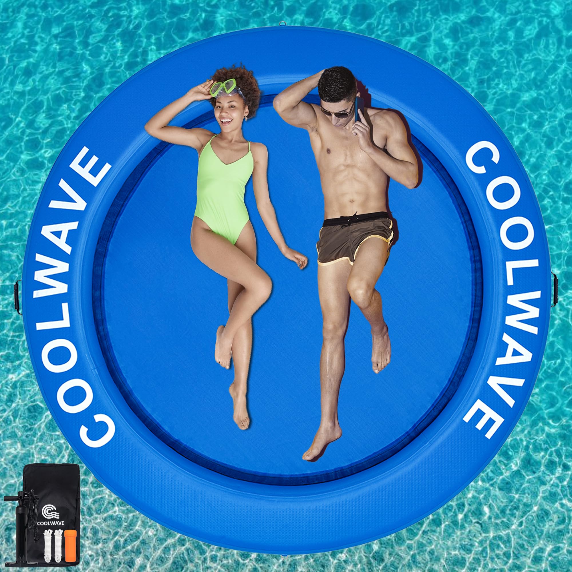 COOLWAVE 8x8 Inflatable Water Hammock – Floating Dock Raft for Pool & Lake (Blue)