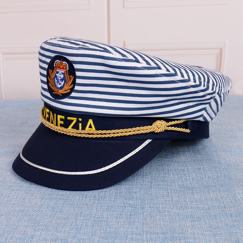 Navy Captain Hat, Striped Sailor Hat for Kids