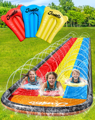 JAMBO 16FT 3-Lane Slip & Slide – Heavy Duty Water Slide with Sprinkler System for Kids