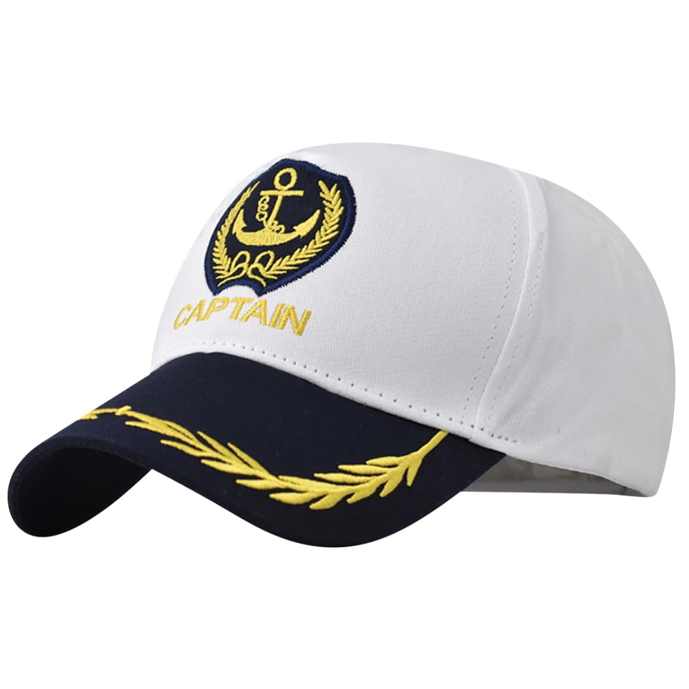 Anchor Embroidered Captain Hat – Adjustable Nautical Yacht Sailor Trucker Hat (White)