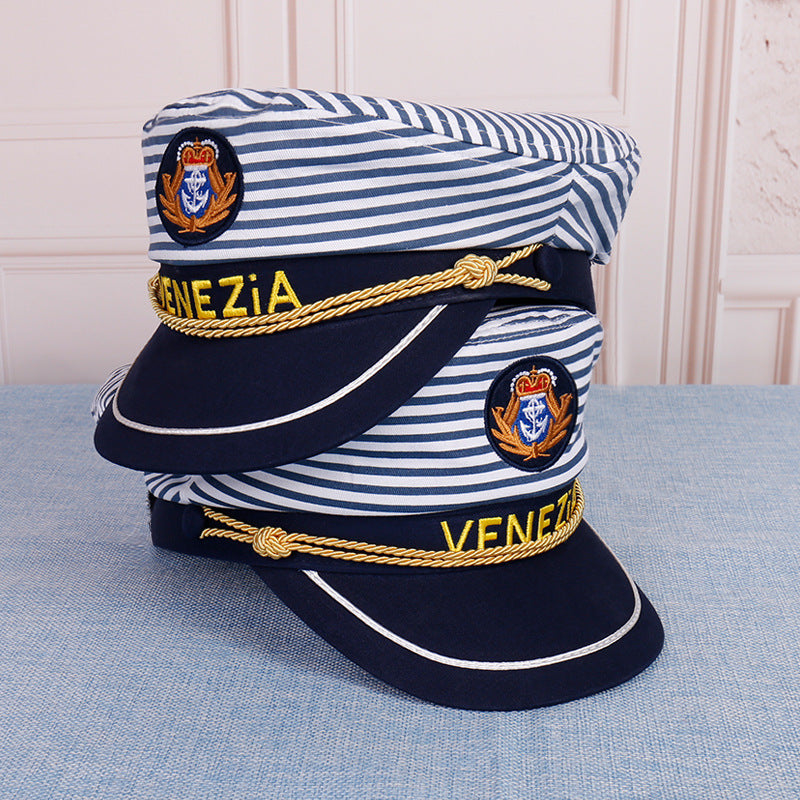 Navy Captain Hat, Striped Sailor Hat for Kids