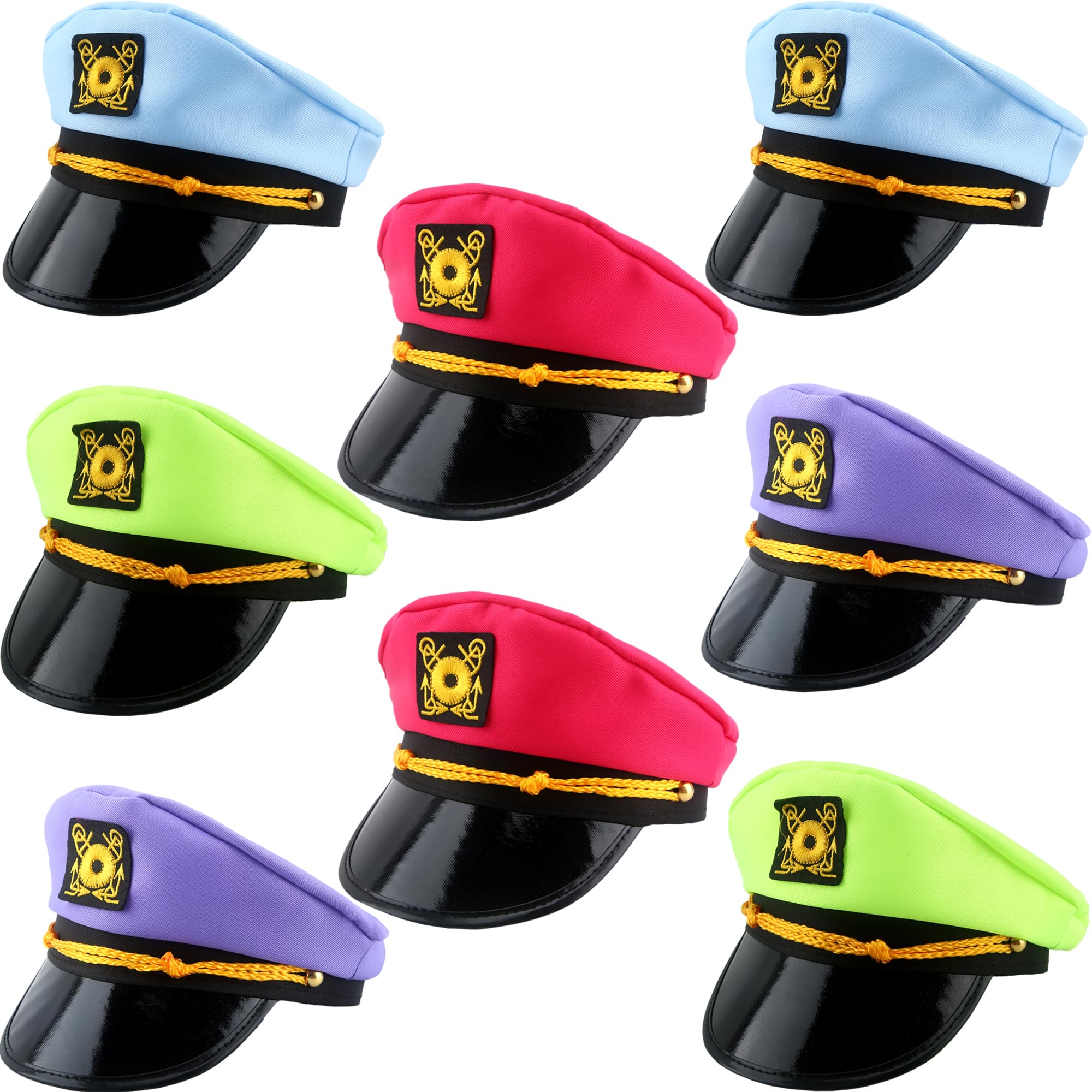 8-Pack Adjustable Captain Hats – Colorful Sailor Yacht Hats for Party & Dress Up (4 Colors)